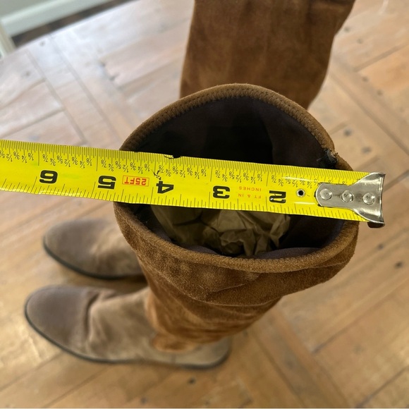 Prada Vintage Chestnut Tall Riding Boots Eu 38 US 7.5 Suede Embossed Block Heel - Picture 5 of 14